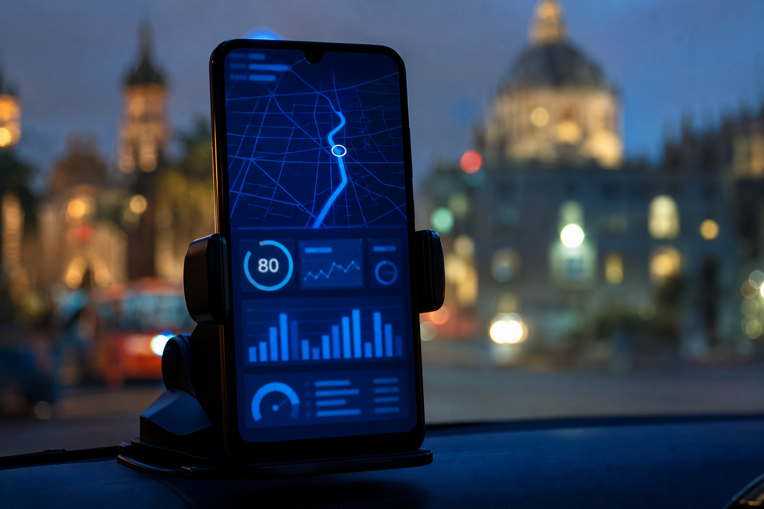 Conductor en México revisando app de seguro de auto con telemática y puntaje de manejo seguro