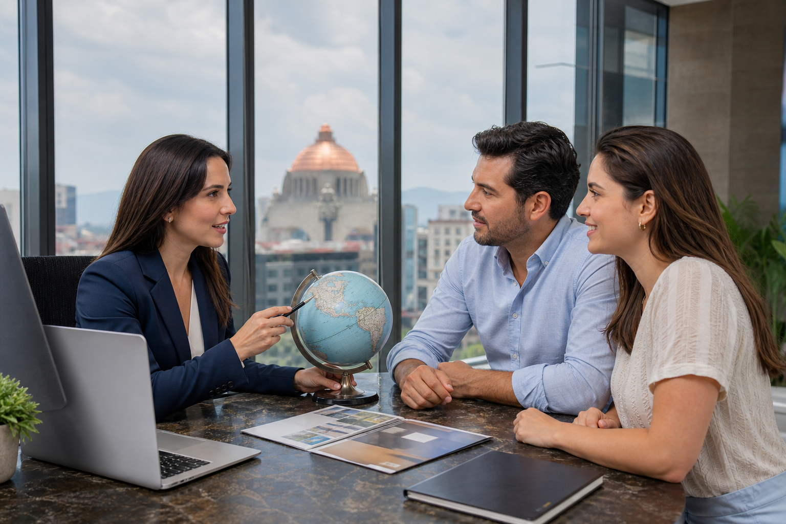 Asesor TC Seguros explicando cobertura de viaje internacional