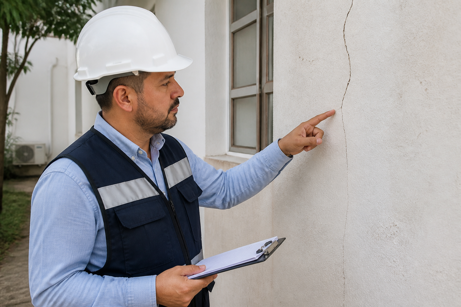 Inspector revisando grieta en vivienda tras sismo México