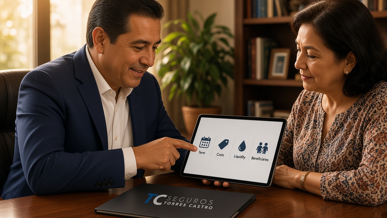 Asesor TC Seguros explicando plazo costos y liquidez de un plan de retiro